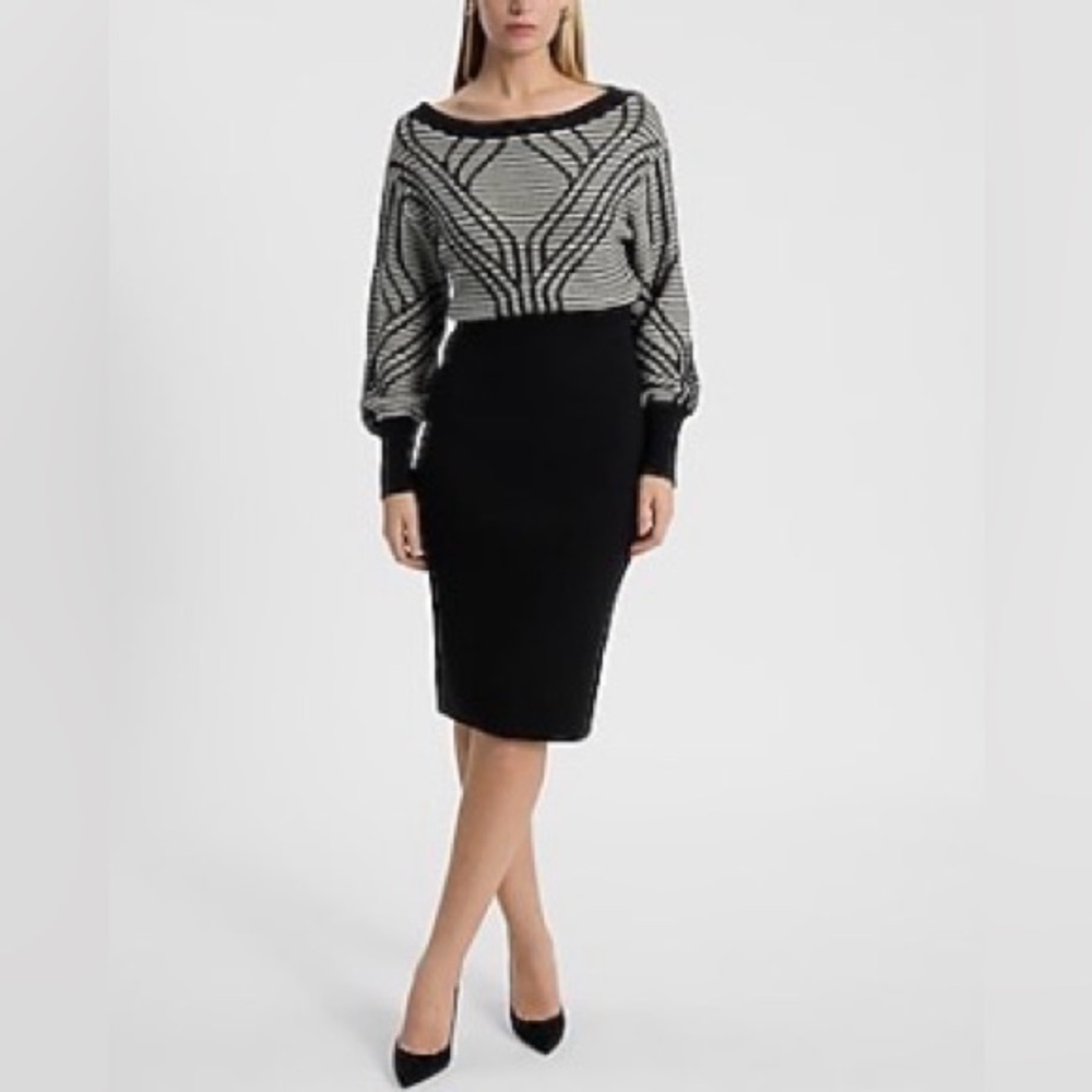 Express Black and Cream Striped Knit Top